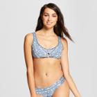 Women's Striped Tie Front Bralette Bikini Top - Mossimo Blue Steel/white