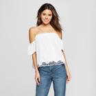 Women's Short Sleeve Off The Shoulder Top W/ Applique - Xhilaration White