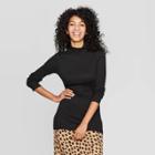 Women's Regular Fit Long Sleeve Turtleneck Ribbed Sweatshirt - A New Day Black M,