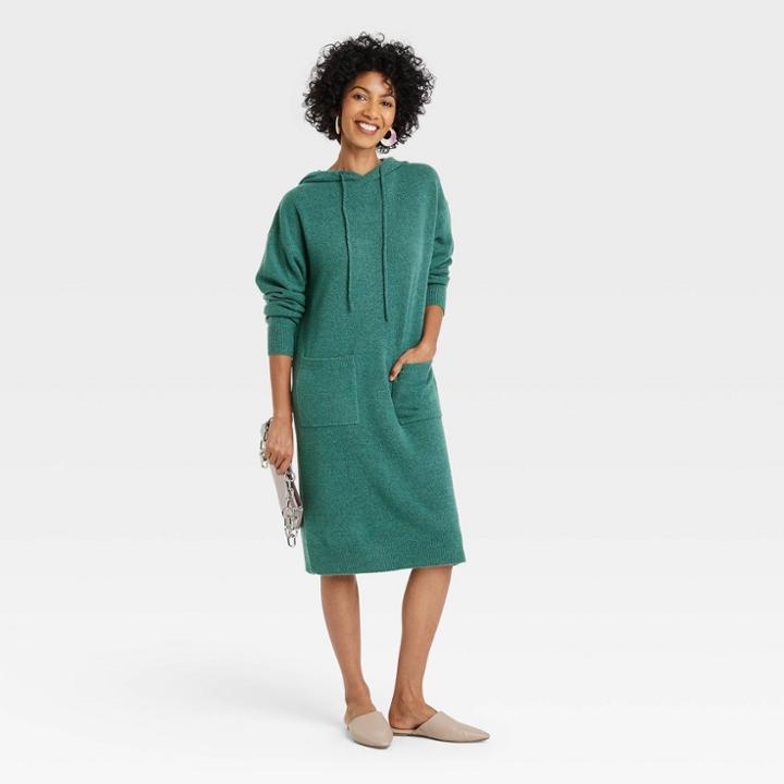 Women's Long Sleeve Sweater Dress - A New Day Teal