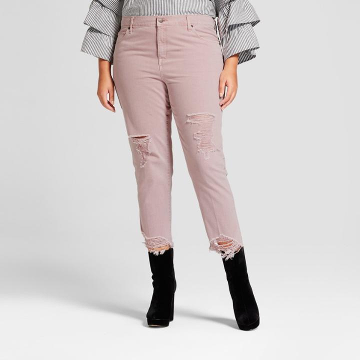 Women's Plus Size Boyfriend Jeans - Ava & Viv Pink Wash