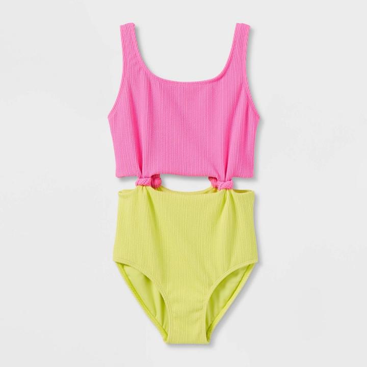 Girls' Solid One Piece Swimsuit - Art Class Pink