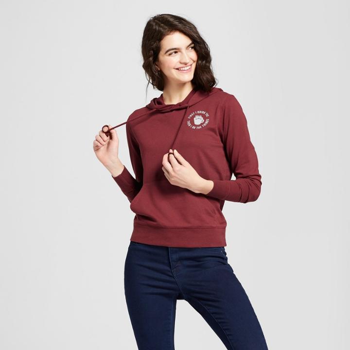 Women's First Coffee Graphic Hoodie - Fifth Sun (juniors') - Burgundy