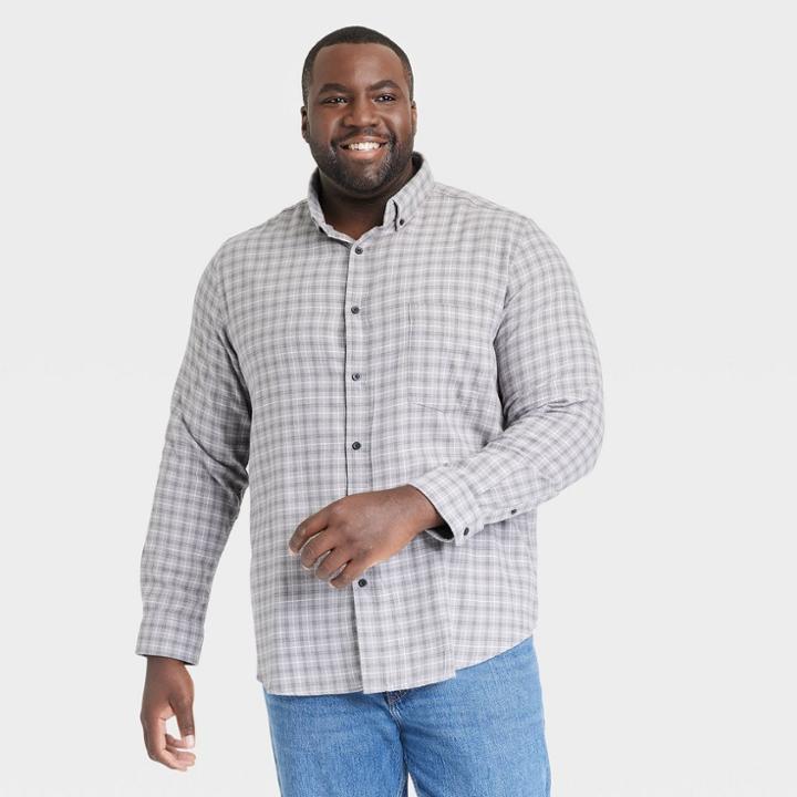 Men's Big & Tall Lightweight Flannel Long Sleeve Button-down Shirt - Goodfellow & Co Gray