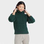 Women's Mock Turtleneck Cable Knit Pullover Sweater - A New Day Green