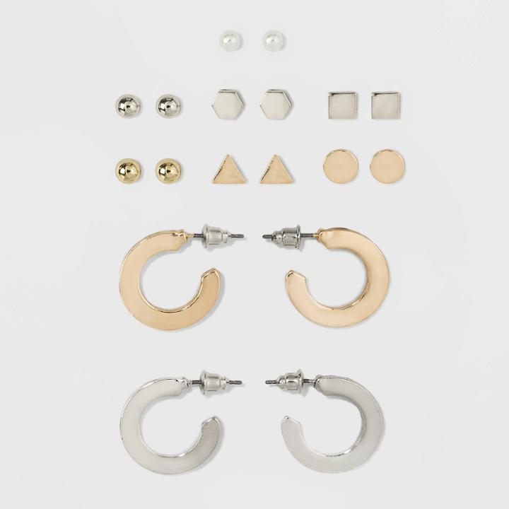 Triangle And Open Hoop Multi Earring Set 9ct - Wild Fable, Women's,