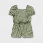 Toddler Girls' Floral Puff Sleeve Romper - Cat & Jack Olive