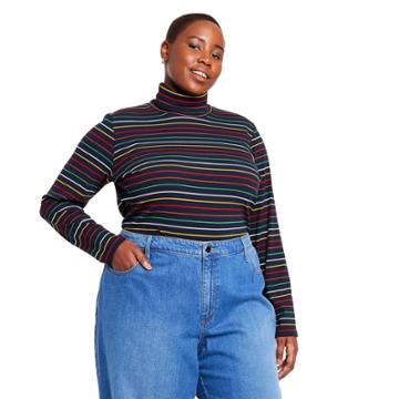 Women's Plus Size Striped Turtleneck Top - La Ligne X Target Navy/red/yellow