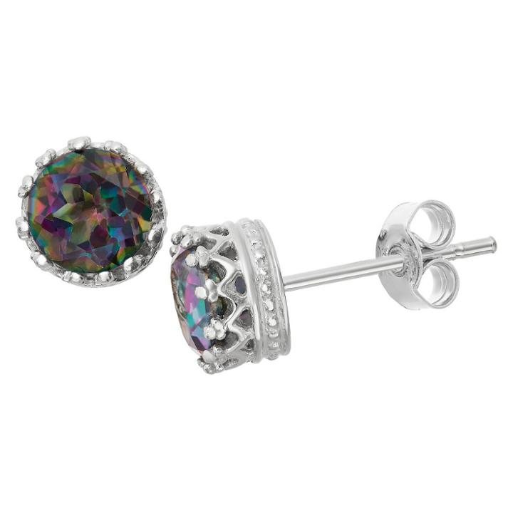 Tiara 6mm Round-cut Rainbow Topaz Crown Earrings In Sterling Silver, Women's, Mystic Green Topaz