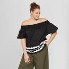 Women's Plus Size Short Sleeve Bardot Top - Who What Wear Black