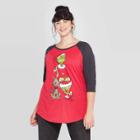 Dr. Seuss Women's Grinch Raglan Plus Size 3/4 Sleeve Graphic T-shirt (juniors') - Red
