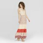 Women's Floral Print Sleeveless V-neck Strappy Button Front Tiered Maxi Dress - Xhilaration Red/beige