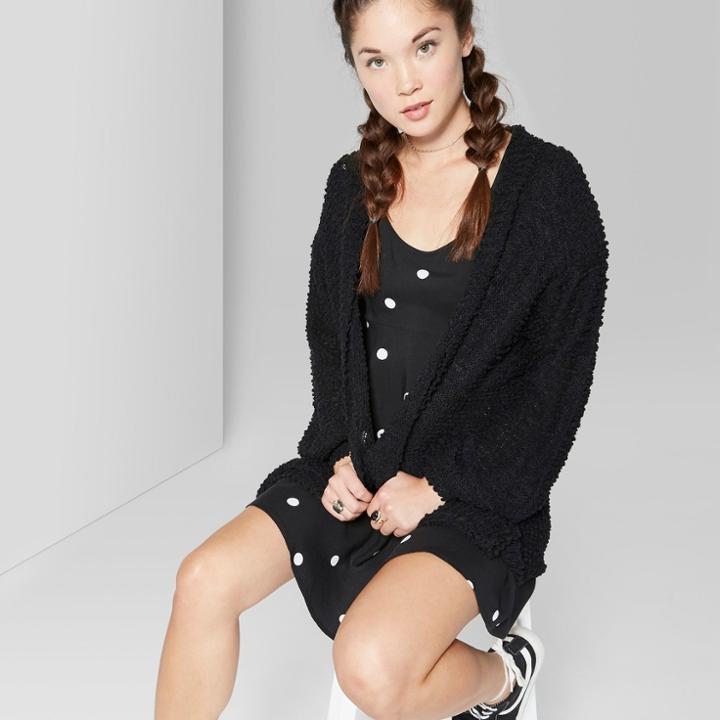 Women's Popcorn Open Cardigan - Wild Fable Black