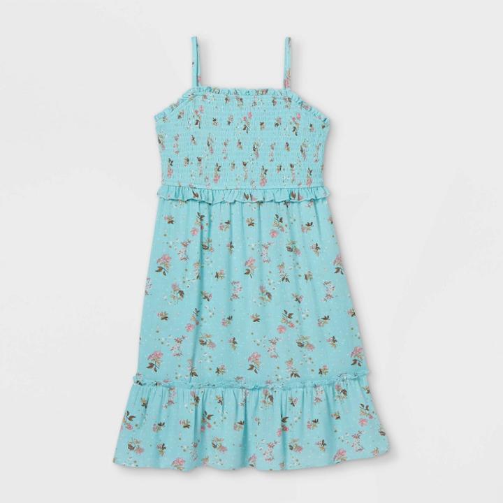 Girls' Smocked Bodice Sleeveless Dress - Art Class Turquoise