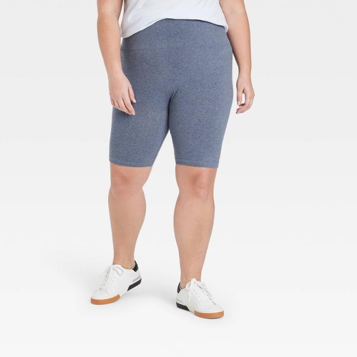 Women's Plus Size High-waist Cotton Blend Seamless 7 Inseam Bike Shorts - A New Day Denim Heather
