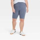 Women's Plus Size High-waist Cotton Blend Seamless 7 Inseam Bike Shorts - A New Day Denim Heather