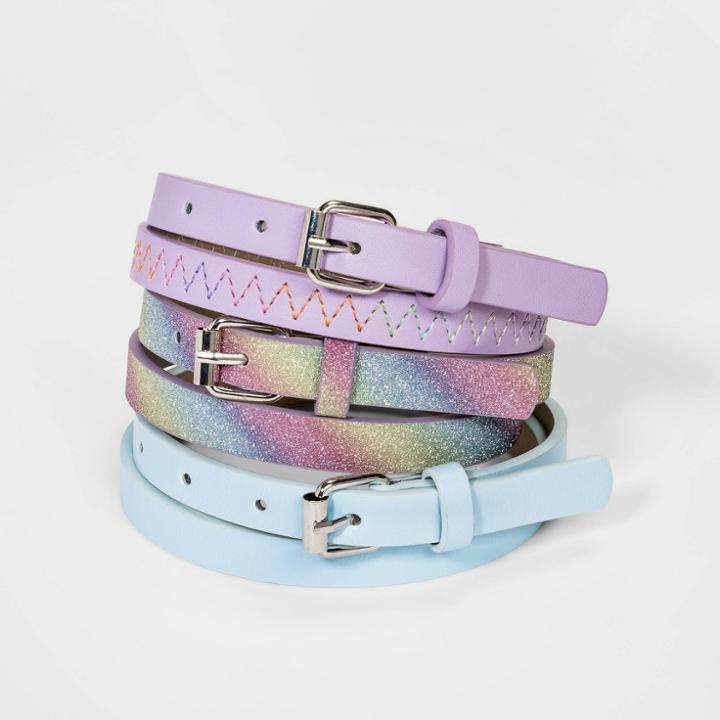 Girls' 3pk Rainbow Glitter Belt - Cat & Jack