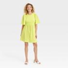 Women's Flutter Short Sleeve Knit Woven Dress - A New Day Green
