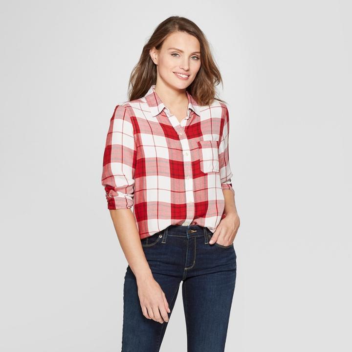 Target Women's Long Sleeve Plaid Shirt - Universal Thread Red