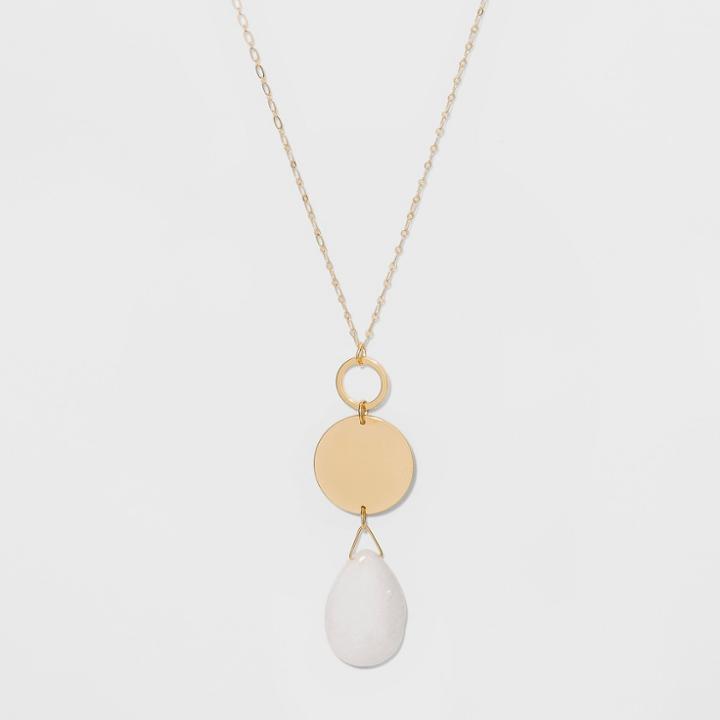 Coins And Hanging White Semi-precious Stone Long Necklace - A New Day Gold