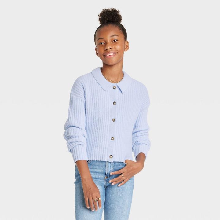 Girls' Fuzzy Collared Cardigan Sweater - Art Class