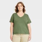 Women's Plus Size Sensory Friendly Short Sleeve V-neck T-shirt - Universal Thread Green