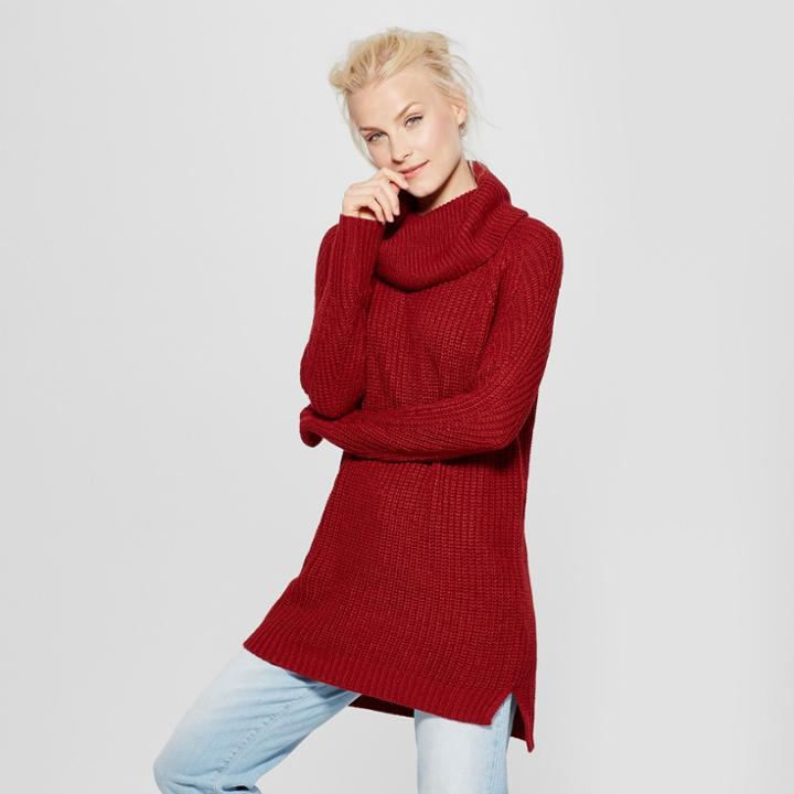 Women's Cozy Neck Pullover Sweater - A New Day Dark Red