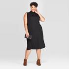 Women's Plus Size Sleeveless Turtleneck Rib Knit Dress - A New Day Black