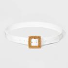 Women's Wide Woven Square Buckle Belt - A New Day White S, Women's,