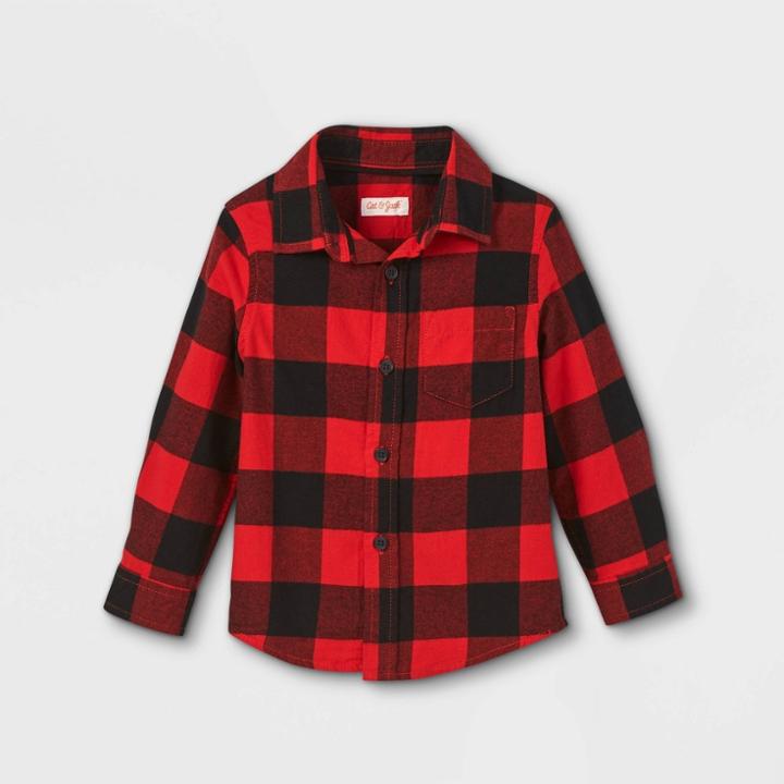 Toddler Boys' Flannel Long Sleeve Button-down Shirt - Cat & Jack Red