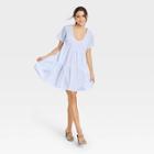 Women's Striped Short Sleeve Tiered Dress - A New Day Blue