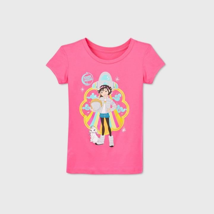 Girls' Netflix 'girl's Over The Moon' Short Sleeve Graphic T-shirt - Pink