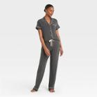 Women's Beautifully Soft Short Sleeve Notch Collar Top And Pants Pajama Set - Stars Above Heather Gray