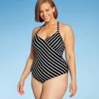 Women's Plus Size Cross Back One Piece Swimsuit - Kona Sol Multi 14w, Black/white