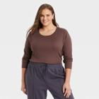 Women's Plus Size Long Sleeve Ribbed T-shirt - A New Day Brown