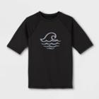 Boys' Raglan Wave Print Short Sleeve Rash Guard Swim Shirt - Art Class Black