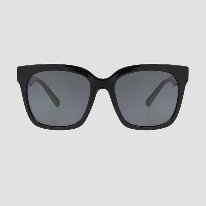 Women's Leopard Print Square Sunglasses - A New Day Black