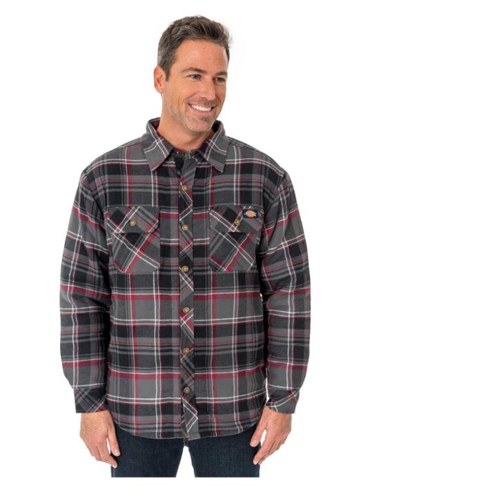 Dickies Men's Sherpa Lined Shirt Jackets - Charcoal/wine (grey/red) 883