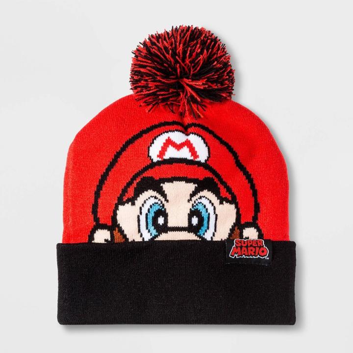 Boys' Nintendo Mario Beanie - Red One Size, Boy's