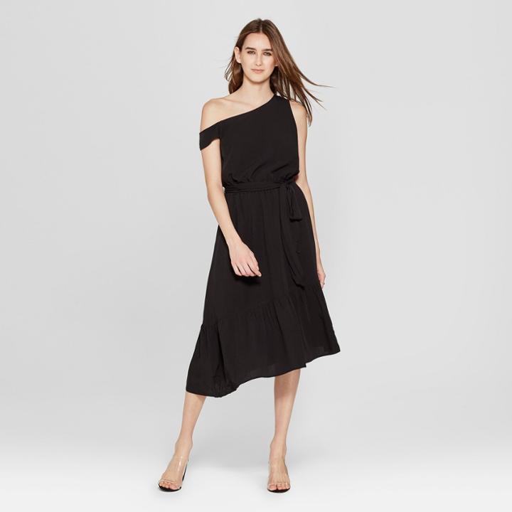 Women's Asymmetric One Shoulder Midi Dress - Mossimo Black