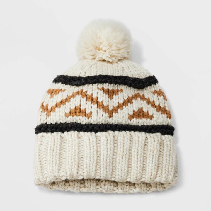 Women's Fair Isle Beanie With Pom - Universal Thread Cream, Ivory