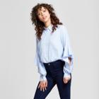 Women's Striped Open Ruffle Sleeve Button-up - Mossimo Blue/white
