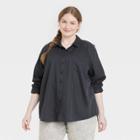 Women's Plus Size Raglan Long Sleeve Denim Button-down Shirt - Universal Thread Charcoal Gray