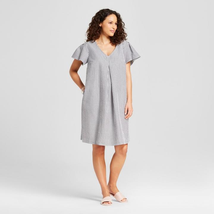 Maternity Striped Draped Sleeve Woven Dress - Isabel Maternity By Ingrid & Isabel Gray/white S, Infant Girl's