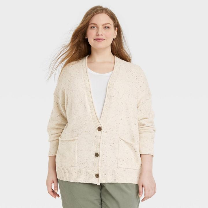 Women's Plus Size Button-front Grandpa Cardigan - Universal Thread Cream