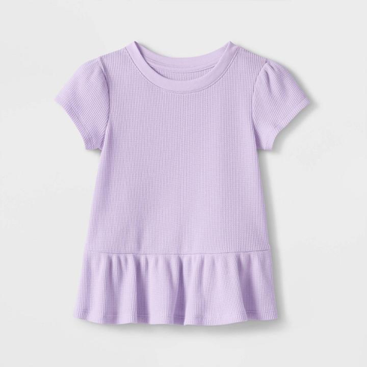 Toddler Girls' Solid Waffle Peplum Short Sleeve Top - Cat & Jack Purple