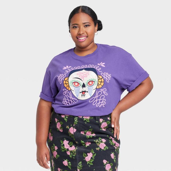Golden Hour Women's Plus Size Dia Pacheco Mirame Short Sleeve Graphic T-shirt - Purple