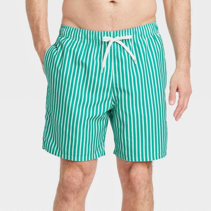 Men's 7 Striped Swim Trunks - Goodfellow & Co Green