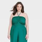 Women's Plus Size Slim Fit Textured Halter Top - A New Day Teal Green