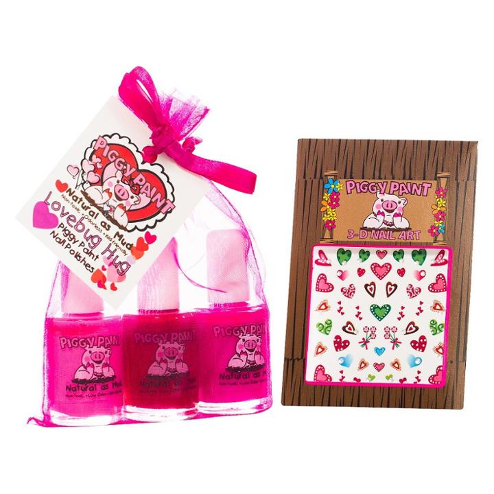 Piggy Paint Lovebug Hug Non-toxic Nail Polish With Heart Nail Art